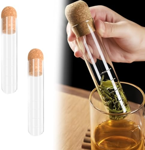 2 pièces Verre Transparent Passoire À Thé, Infuseurs Tube en Verre, Réutilisable Infuseur à Thé Passoire à épices Herbes Filtre de Thé avec Liège pour Théière, Mug, Tasse, Bouteille