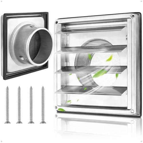 Yooler Rejilla Ventilacion, Rejilla Ventilacion Rectangular 125 mm, Acero Inoxidable Rejilla Ventilacion Regulable con Válvula Antirretorno, Láminas Móviles Baño, Cocina, Cuartos Húmedos