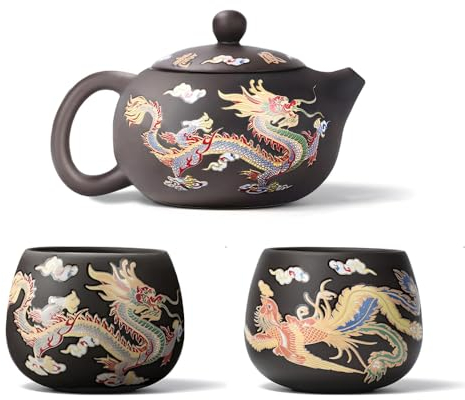 Théière à changement de couleur, dragon et phénix faits à la main, théière en argile violette à changement de couleur, service à thé Zisha, bouilloire à thé Kung Fu, théière magique /629 ( Color : 1 s