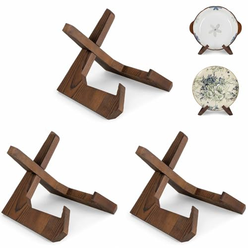 ANBOXIT Bowl Stands for Display, 3 Pack 6,5 Inch Plate Holder, Wooden Easel Frame Holder, Display Stand for Large Deep Platters and Dishes, 23 x 20 x 16,7cm (For Bowls under 12,7cm in Depth)