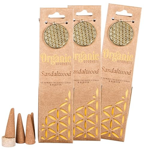 3X 12 Organic Goodness Räucherkegel - 12 Kegel je Packung - Das Original aus Indien - Sandelholz