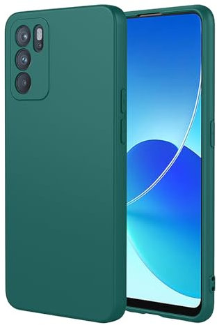 ILING Cover per OPPO Reno 6 5G (Reno6 5G), Semplice Tinta Unita Retro Morbido Liquido Silicone TPU Bumper Antiurto Custodia Ultrasottile Matte Elegante Donna Case Cover (Verde scuro)