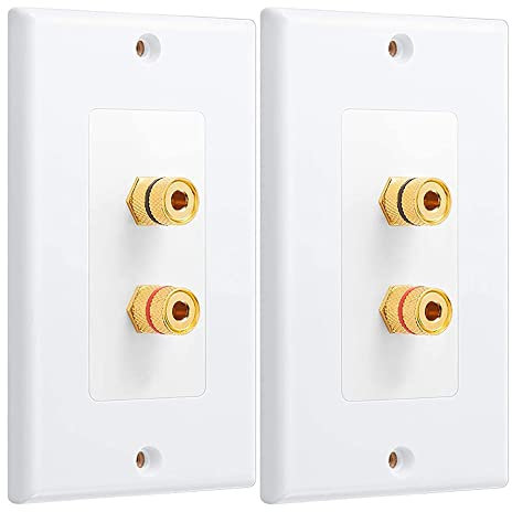 Bordhap 2 Pack Single Gang 1.0 Speaker Wire Wall Plate (Banana Plug Wall Plate) for 1.0 Speaker, White