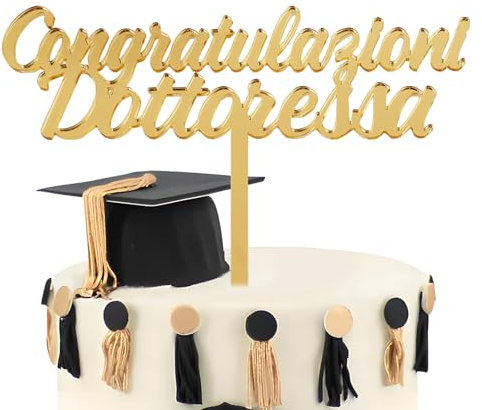 Cake Topper Laurea Topper Torta Scritta Congratulazioni Dottoressa Dottore, Decorazioni Torta Cupcake Laurea in Acrilico Gadget Laurea Addobbi (Dottoressa-Oro)