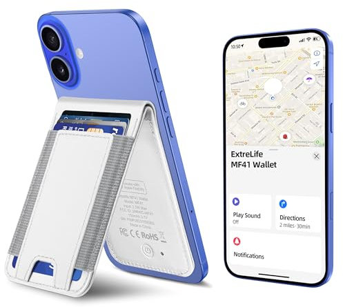 ExtreLife for Magsafe Wallet, Works with Apple Find My, 8-Card Holder, Adjustable Stand, Magnetic Wallet for iPhone 16/15/14 Pro Max/14 Pro/14/14 Plus/13/12 Series, RFID Blocking, White