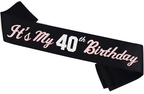 It’s My 40th Birthday Sash Silver Rose Gold Foil Black Satin Birthday Sash Happy 40th Birthday Party Gift Decorations Favors for Women Girls Men Boys (40)