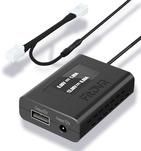 Dashcam Stromadapter (10-Pin) für Dodge, Jeep, Ram, Chrysler (Ram1500 Cherokee Compass Charger Durango Chersler 200, etc.) LED-Anzeige USB Power, Anschluss an Rückspiegel, 5V 12V Ausgang, D3-012