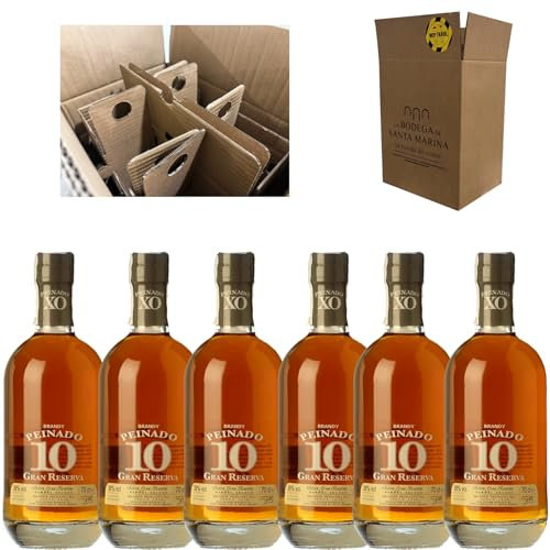 Brandy Peinado Gran Reserva 10 Años - Brandy de Jerez, Envejecido en Barricas de Roble, 38% Alcohol, Pack 6 Botellas