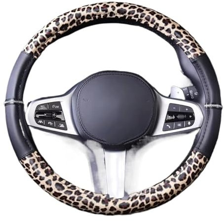 Car Steering Wheel Cover Leather Schutz Autozubehör Lenkradbezug Mit Leopardenmuster, rutschfest, Universell Passend Für 38-cm-Lenkrad Universal Steering Wheel Cover