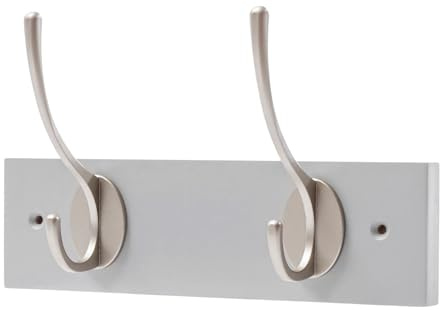 keypak Victorian Wall Mounted 2 Nickel Hooks Grey Wooden Coat Rack | Dove Grey Backboard for Hanging Coats, Hats, Clothing, Scarfs, Wall Organiser, supplied with fixings