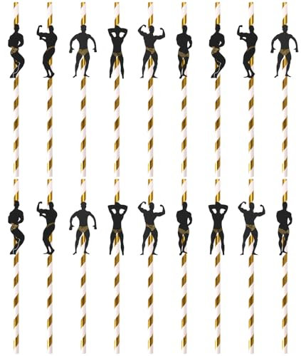 Jga Accessoires Frauen, 18 Stück Muskelmann Papierstrohhalme, Jga Deko, Bachelorette Party Accessories, Mädelsabend Deko, Jungesellinenabschied Accessoires (Stil 1)