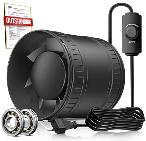 BUMSOU Ventilador Extractor de Aire en Línea 100 mm a Velocidad Ajustable con Protección Contra el Sobrecalentamiento, Ventilador de Conducto Compacto Silencioso Potente, Extractor de baño WC Tienda