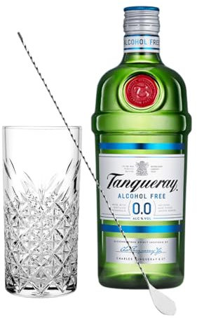 Set Cocktail Premium con 2 Bicchieri Tumbler in Vetro, 30cl, per Gin (Gin Tanqueray 0.0 Analcolico 70cl, + 2 Bicchieri)