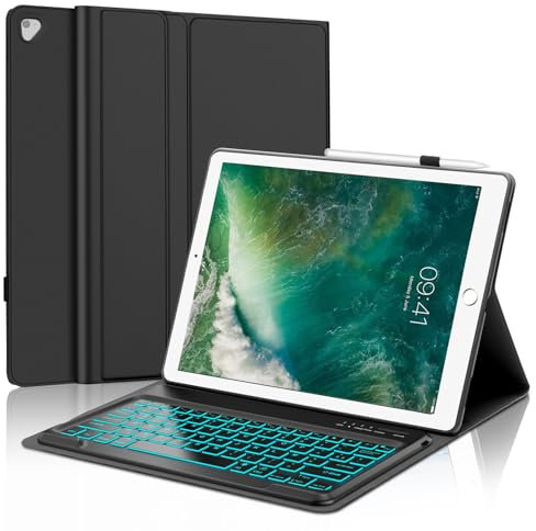 FOGARI Clavier pour iPad Pro 12.9 2017/2015,Clavier pour iPad Pro 12.9 1/2 ème Génération,7 Couleurs Détachable AZERTY Français Clavier,Noir