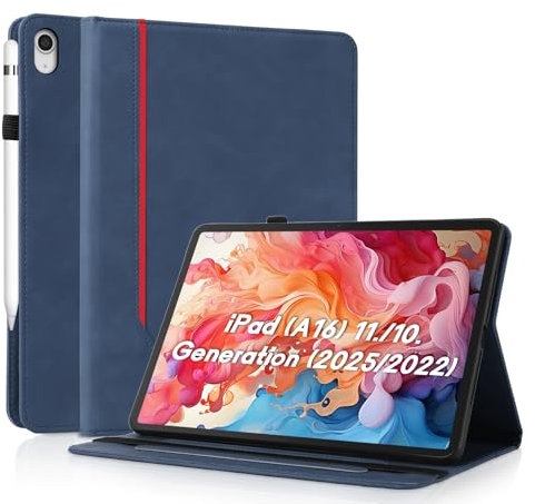 AsWant Hülle für iPad (A16) 11 Generation 2025 / iPad 10 Generation 10,9 2022, Schutzhülle Ultradünne PU Leder mit Stand Schutzhülle und Auto Schlafen/Wachen Case Hülle, Blau