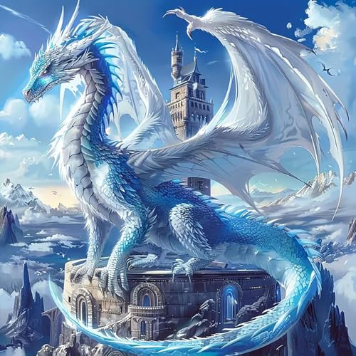 Frizlryem Diamond Painting Drache, 5D Diamond Painting Ice Dragon Adults Beginners Diamant Painting Pictures, Diamond Art Painting Kits, DIY Mosaic Making Set, for Home Wall Decoration, 30 x 30 cm