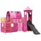 Lit mezzanine pour enfant, avec tour, rose, 80 x 200 cm, en pin massif, stable, avec toboggan, peu encombrant et durable