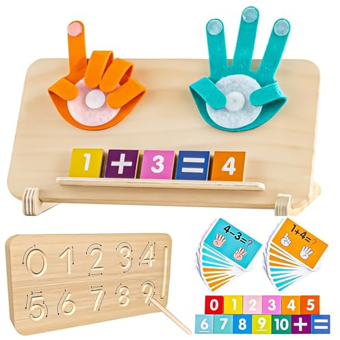 Rwbimti Montessori Spielzeug ab 3 4 5 Jahre - Kinder Mathe Lernspielzeug ab 3-9 Jahre Holzspielzeug Fingerzählmathe, Geschenk für Vorschule Jungen & Mädchen zu Geburtstag | Weihnachten | Neujahr