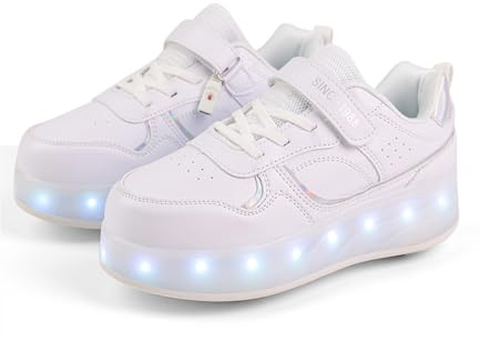 FANSU Schuhe mit Rollen für Jungen & Mädchen, Kinder LED Rollschuhe Schuhe mit 4 Rollen, Outdoor Girls Roller Shoes Turnschuhe 2-in-1 Roller Skate Shoes