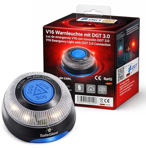 POWR CAR V16 Warnleuchte - IDADA 21020060 - Warndreieck & Pannendreieck - EU Zulassung 2026 - Auto & Motorrad (V16 Warnleuchte mit SIM & DGT 3.0)