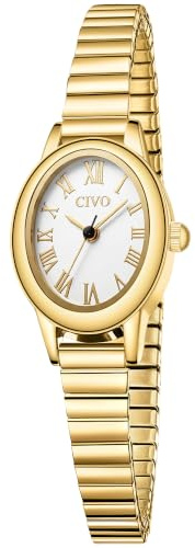 CIVO Vintage Small Watches for Women: Dainty Oval Case Roman Numeral Dial | Analog Ladies Dress Watch with Stainless Steel Expansion Band for Petite Wrists - Gift for Her Anniversary 2 Sizes (M/L)