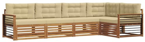 vidaXL Outdoor-Sofagarnitur mit Kissen 5 pcs Natur und Beige, Gemütliches Outdoor-Set, modernes Ecksofa, robuster Loungesessel, Gartenmöbel, Terrasse zum Relaxen