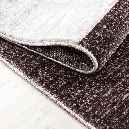 KADIMA DESIGN Moderner Teppich Abstrakt Kariert Pflegeleicht Zeitlos Waschbar Strapazierfähig Robust Läufer Braun 80x300 cm Esszimmer Wohnzimmer Fußbodenheizung geeignet Oeko-TEX | DRAU