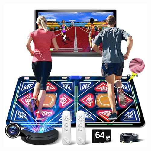 OZLET HDMI kabellose Doppel-Tanzmatte für Kinder & Erwachsene, mit Kamera & 64GB Speicher,1030 Spiele,650 Songs & 81 Musikvideos,rutschfeste Fitnessmatte für TV, Jungen & Mädchen