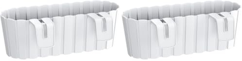 Prosperplast Boardee Hook Blumenkasten Balkonkasten Blumentopf Pflanzkasten 4,9L 383x212x130mm (Weiß) (Packung mit 2)