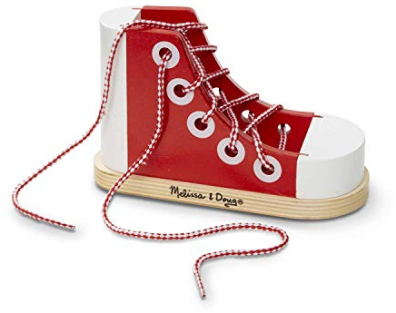 Melissa & Doug Deluxe-Sneaker aus Holz zum Schnüren | Entwicklungsförderndes Spielzeug | Schnürung | Problemlösung | 3+ | Geschenk für Jungen oder Mädchen