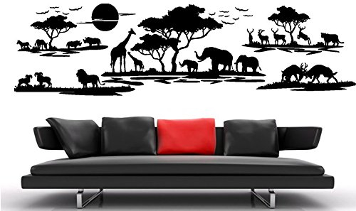 Wandtattoo Wandaufkleber Sticker, geplottet, 30 Farben zur Wahl, Afrika Landschaft Tiere Bäume waf07