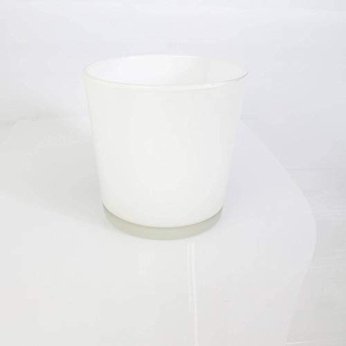 INNA-Glas Großes Glasgefäß - Blumentopf Alena, weiß, 19cm, Ø 18,5cm | Rundes Glas - Pflanztopf