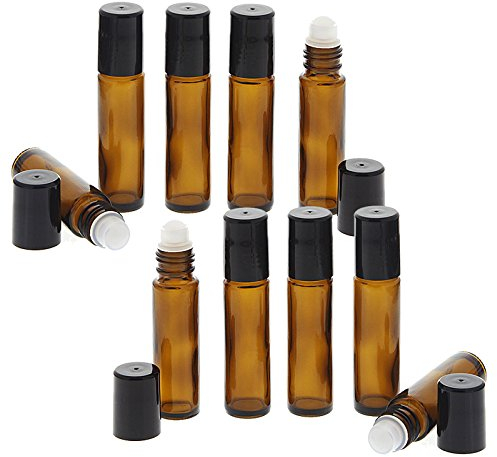 Kosmetex - Botes para desodorante en roll-on de cristal marrón de 10 ml, botes vacíos tipo roll-on para rellenar