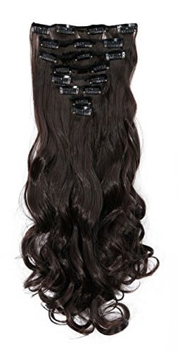 S-noilite® 17 Full-Kopf-Klipp in den Haar-Verlangerungen Ombre Gewellt Gelockt Haarverlängerungen Dip Dye 8Pcs Lang Haare Dunkelbraun
