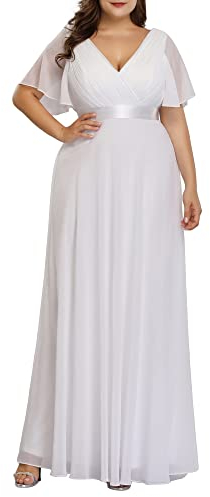 Ever-Pretty Vestito da Sposa Donna Stile Impero Linea ad A Scollo a V Maniche Corte Lungo Bianco 38