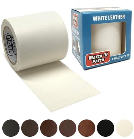 MATCH 'N PATCH Realistic Leather Repair Tape - Adhesive Leather Patch for Sofa, Car Seats & Upholstery, Easy-to-Apply - White, 5.72 x 457.2 cm