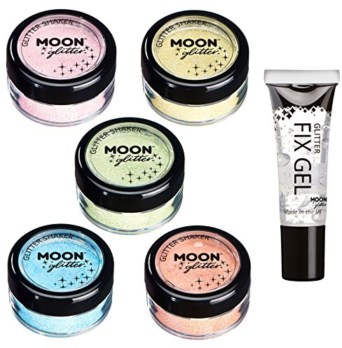 Pastel Glitter Shakers by Moon Glitter - Cosmetic Festival Makeup Glitter for Face, Body, Nails, Hair, Lips - 5g (Set of 5)