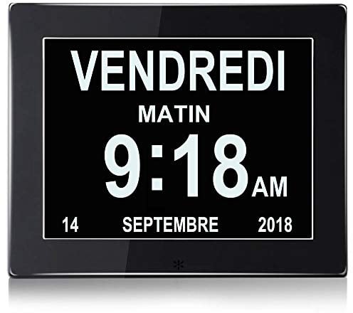 SENXINGYAN 8 Pouce LCD Horloge Numérique Calendrier avec Date Jour Et Heure Horloge Non-Abrégée Auto Dimming 8 Langues HD Display Rappel pour Alzheimer Les Personnes âgées et Les Enfants
