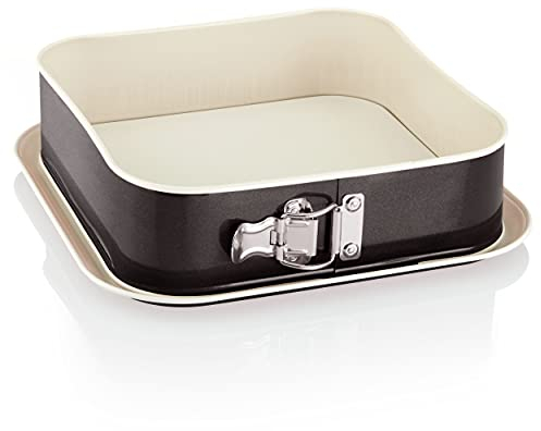 Grizzly Springform, viereckige Backform 24x24 cm, Schwarz-Creme, mit Auslaufschutz, Antihaftbeschichtet, hohe, quadratische Kuchenform