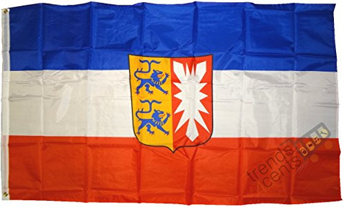 Top Qualität - Flagge SCHLESWIG-HOLSTEIN MIT WAPPEN Fahne, 250 x 150 cm, EXTREM REIßFEST, Keine BILLIG-CHINAWARE, Stoffgewicht ca. 100 g/m², sehr robust, extra starke Messing-Ösen