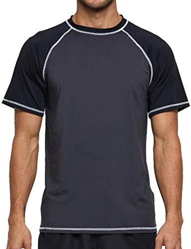 Arcweg Rashguard Men Short Sleeves Diving UV Protection UPF 50+ Elastic Rash Vest Loose Fit Top Swimming Quick Drying Surfing Pool T-Shirt Sports Top Rashie XL(EU) Black and Grey