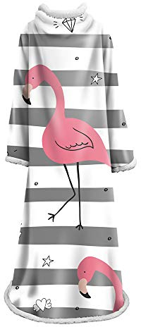 FANSU TV-Decke mit Ärmeln, Anziehbare Kuscheldecke für Erwachsene Mikrofaserdecke Fleecedecke weich Sanft Füßtasche Tagesdecke Steel Lazy Flamingo (127 * 178 cm,Streifen)