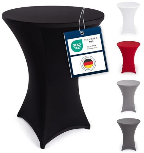 Blumtal Stretch Stehtisch Hussen Bügelfrei - Oeko -TEX zertifizierte Tischhussen für Stehtische Ø 60 – 65 cm - Verstärkung im Fußbereich - waschmaschinengeeignet - Schwarz