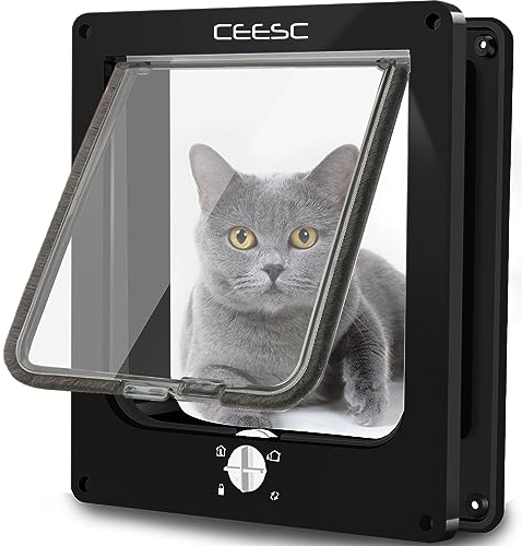 CEESC Large Cat Flap, Magnetic Pet Door with Rotary 4 Way Lock for Cats, Kitties and Kittens (Large, Black)