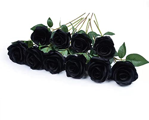 DuHouse 10 Rose finte in Seta Artificiale, Bouquet Fiori di Rosa, con steli Lunghi per organizzare Matrimoni centrotavola,per la casa Decorazione della Cucina Giardino(Nero)
