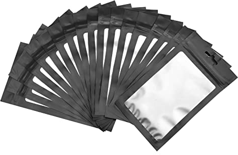 JOLIGAEA 100 Pieces Reusable Storage Bags,9x16cm Mylar Ziplock Bags,Food Storage Bags with Clear Window,Ziplock Bags for Craft,Jewellery,Small Parts,Earrings,Candy,Coffee Beans,Pill and Beads,Black