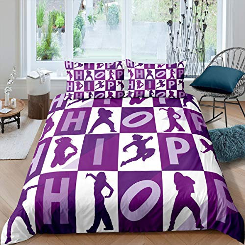 Loussiesd Hip Hop Stil Bettwäsche 135x200cm für Mädchen Jungen Kinder Jugendliche Street Dance Bettbezug Set Straßenkultur Betten Set Raumdekoration Jugend Lila Design Bettwäsche 2St