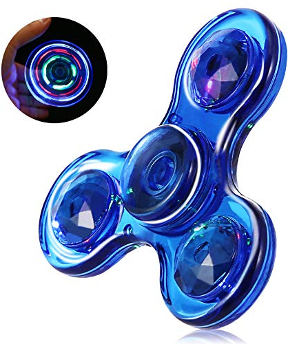 SCIONE Fidget Spinner,Leuchtende Fidget Toys für Kinder LED Kristall Fidget Finger Toy Hand Fidget Spinner Spielzeug (Blau)