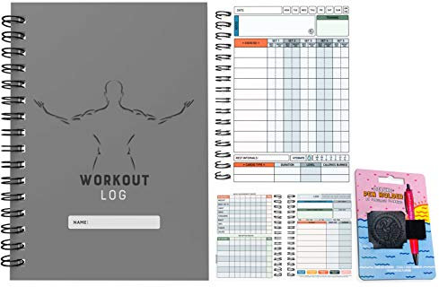 Workout Log Gym - XL & XS Gym, Fitness, and Training Diary - Set Goals, 1000 Exercises, Track 100 Workouts and Record Progress, Premium Diary. (X-SMALL (A6), Grey Male Silhouette)