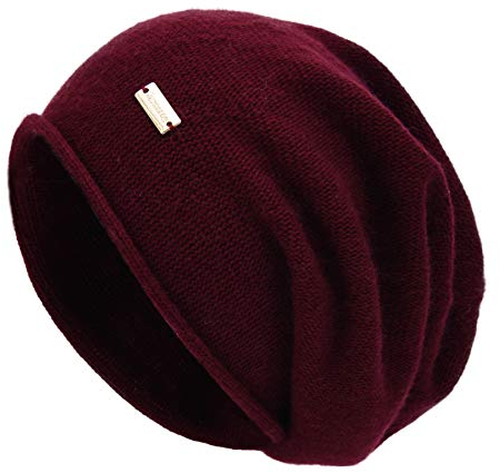 jaxmonoy Slouchy Strickmütze für Damen, Winter, weich, warm, leicht, gestrickt, Totenkopf-Mütze, Weinrot, Einheitsgröße